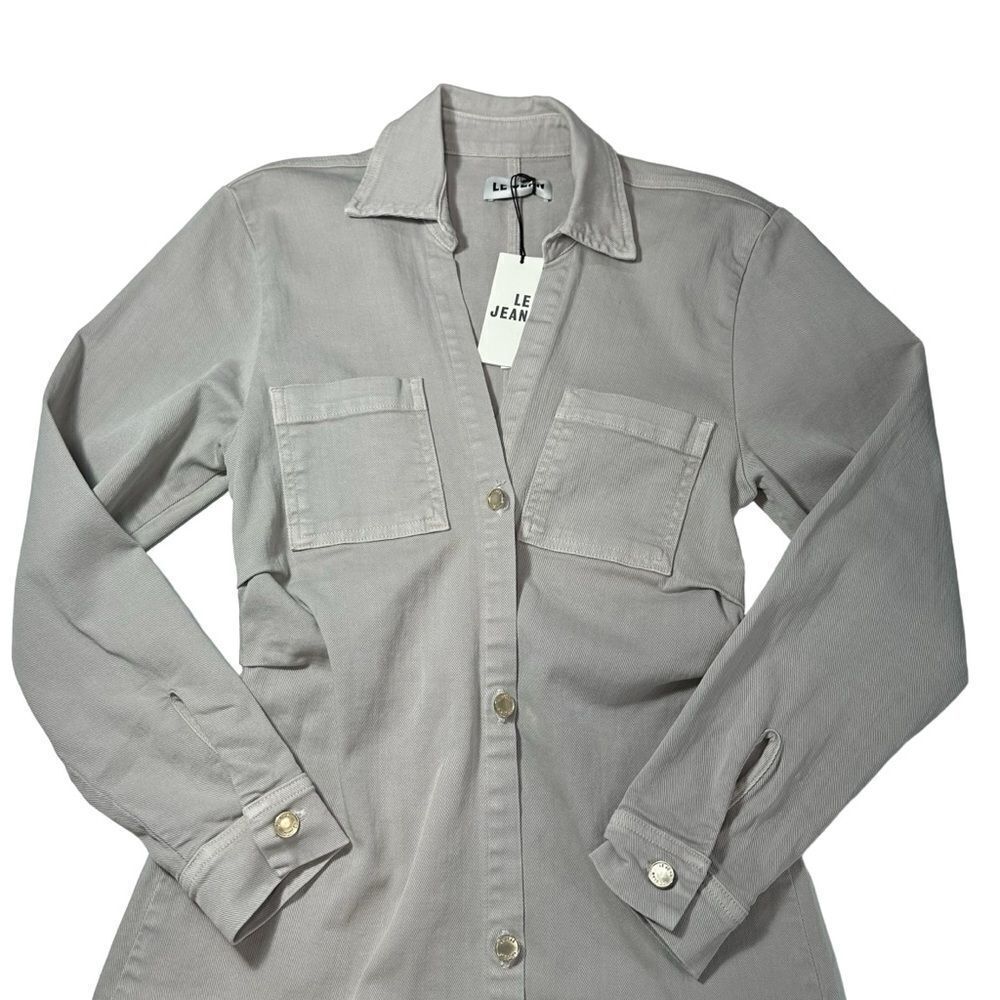 NWT Le‎ Jean Eliza Denim Taupe Mini Shirt Dress, XS - Picture 6 of 13